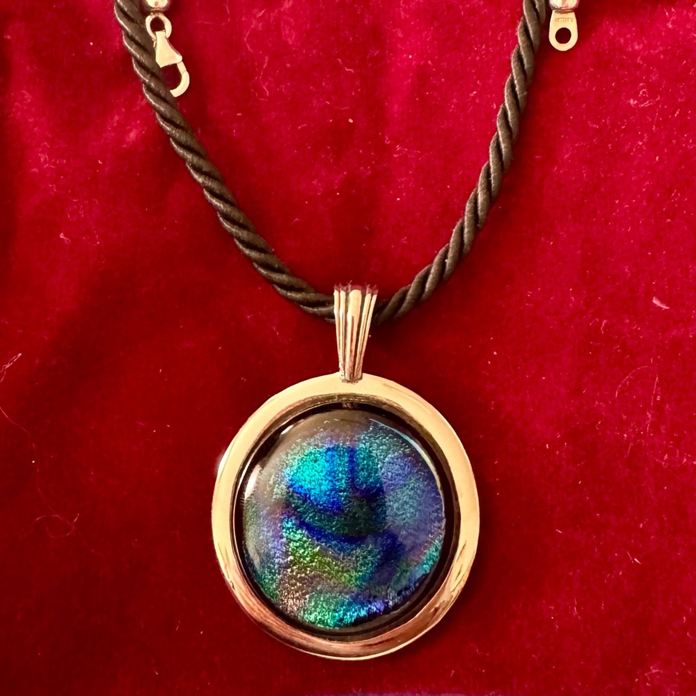 Blue and Gold Cosmic Swirl Pendant Necklace-1.5 inches